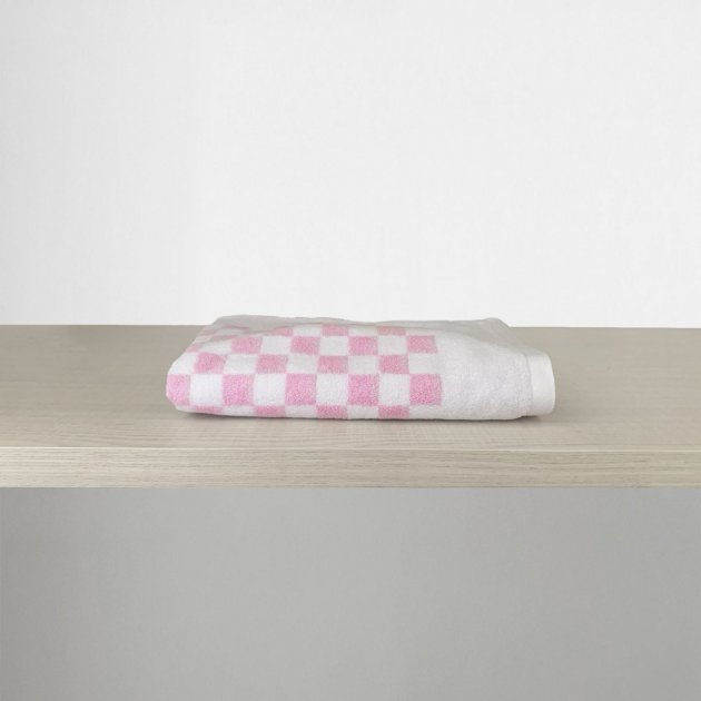 浴巾 西洋棋盤 粉色/白色