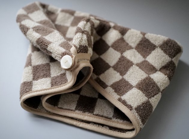 擦髮帽 西洋棋盤 深暖褐/淺摩卡