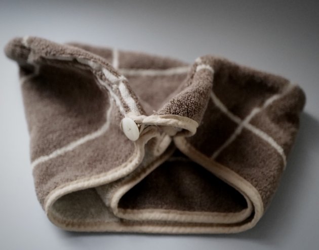 擦髮帽 長方幾何 深暖褐淺摩卡線條