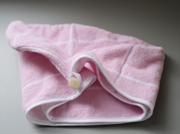 擦髮帽 長方幾何 粉色白線條